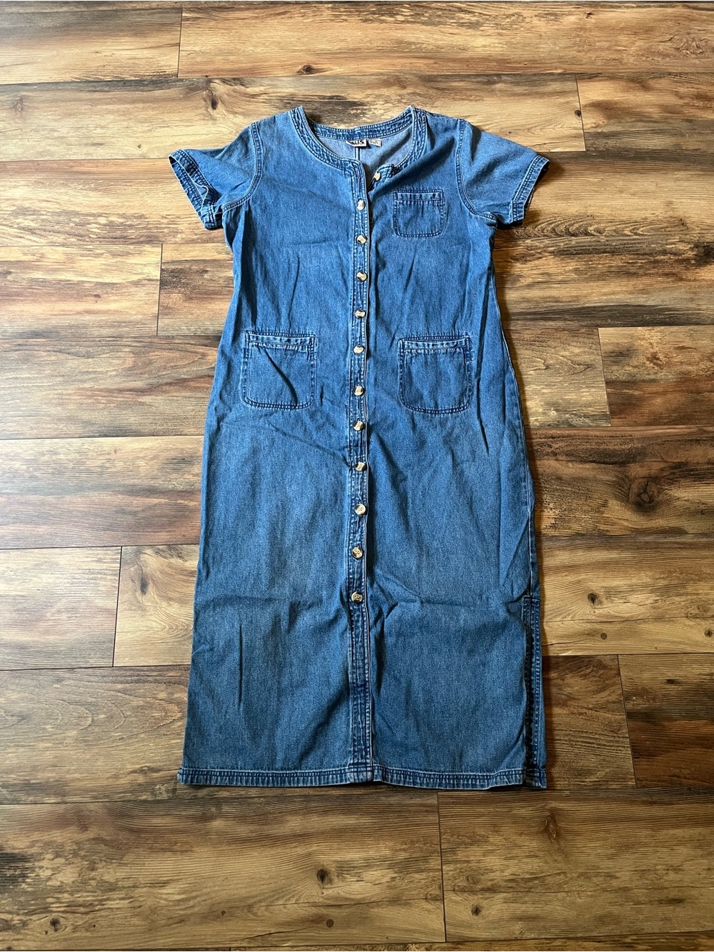 Falls Creek Denim Shirt Dress Women’s XL Button Front Short Sleeve Blue Vintage